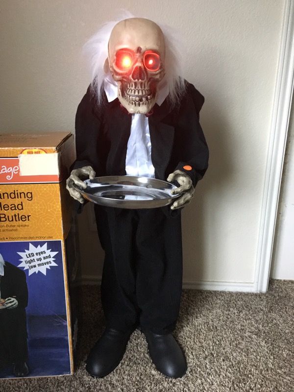 Animated Skeleton Butler Halloween Prop with LED Eyes