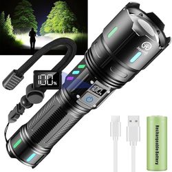 20000 Lumen Flashlight Rechargeable, High Powered Flashlights High Lumens with 5000mAh Battery, LCD Display, 5 Modes, Zoomable, IP67 Waterproof, LED F