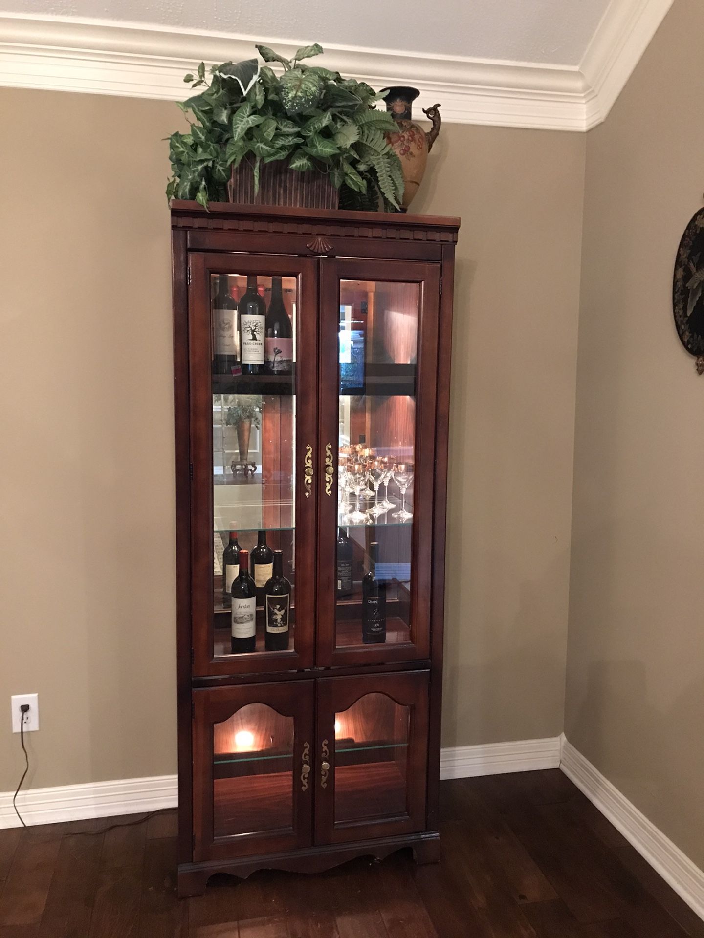 China cabinet- Liquor- mirrored and lighted