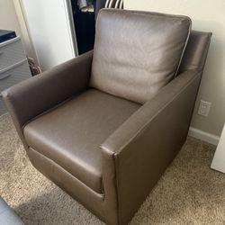 Brown Faux Leather Swivel Accent Chair 