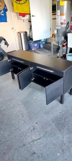 Black Wood Sideboard with Drawers and Cabinets