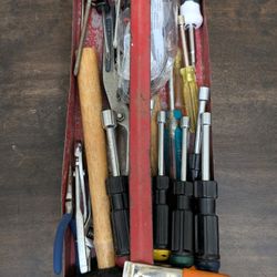 Metal Tray Full Of Hand Tools- Thirty Items Total.
