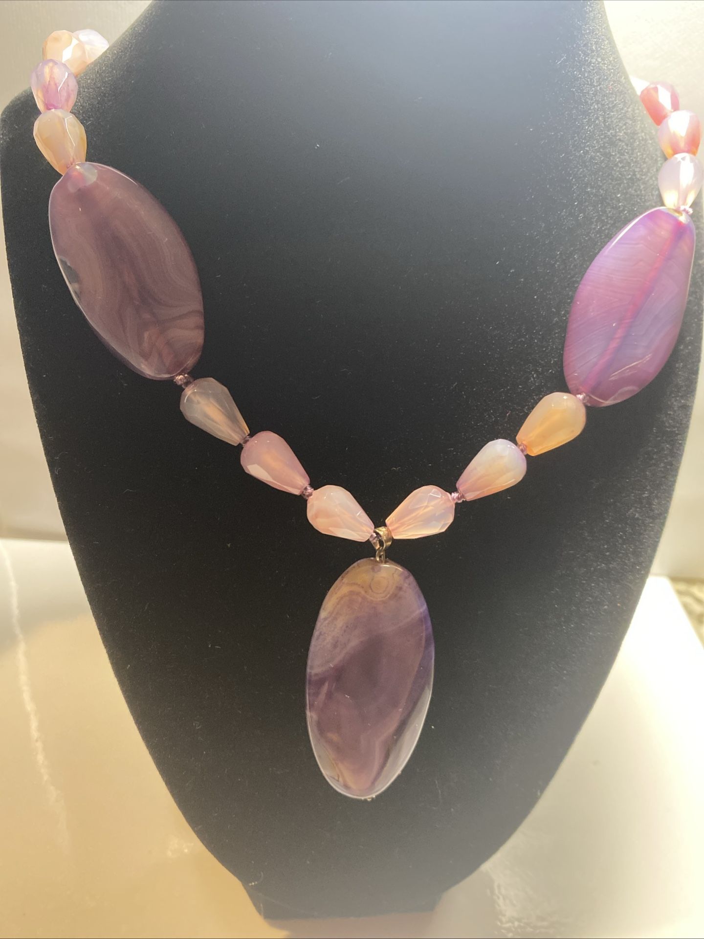 Purple Lavender Stone Pendant Necklace Toggle Clasp