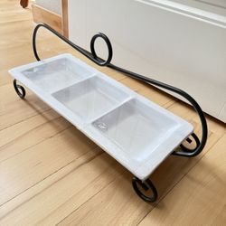 three tray server white ceramic/heavy duty stand 19"x8.5"x7" like brand new 