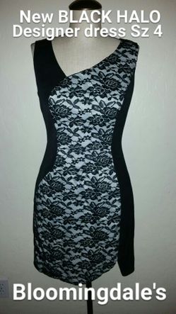 New Sz 4 Black Halo designer lace cocktail dress nwt Bloomingdale's sheath MSRP $345