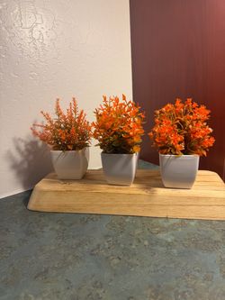 3 small pots with artificial plants