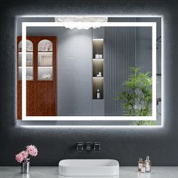 LED Bathroom Mirrors 30 “X36" Bathroom Mirror With Lights For Wall, Backlit + Front Lit, 3 Colors, Anti-Fog, Dimmable Brightness For Vanity,Bathroom,