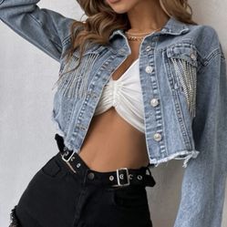 Bling Diamond Tassel Jean Jacket 