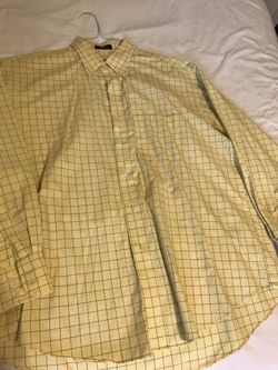Men’s van heusen yellow check plaid 16-16 1/2 cotton poplin shirt