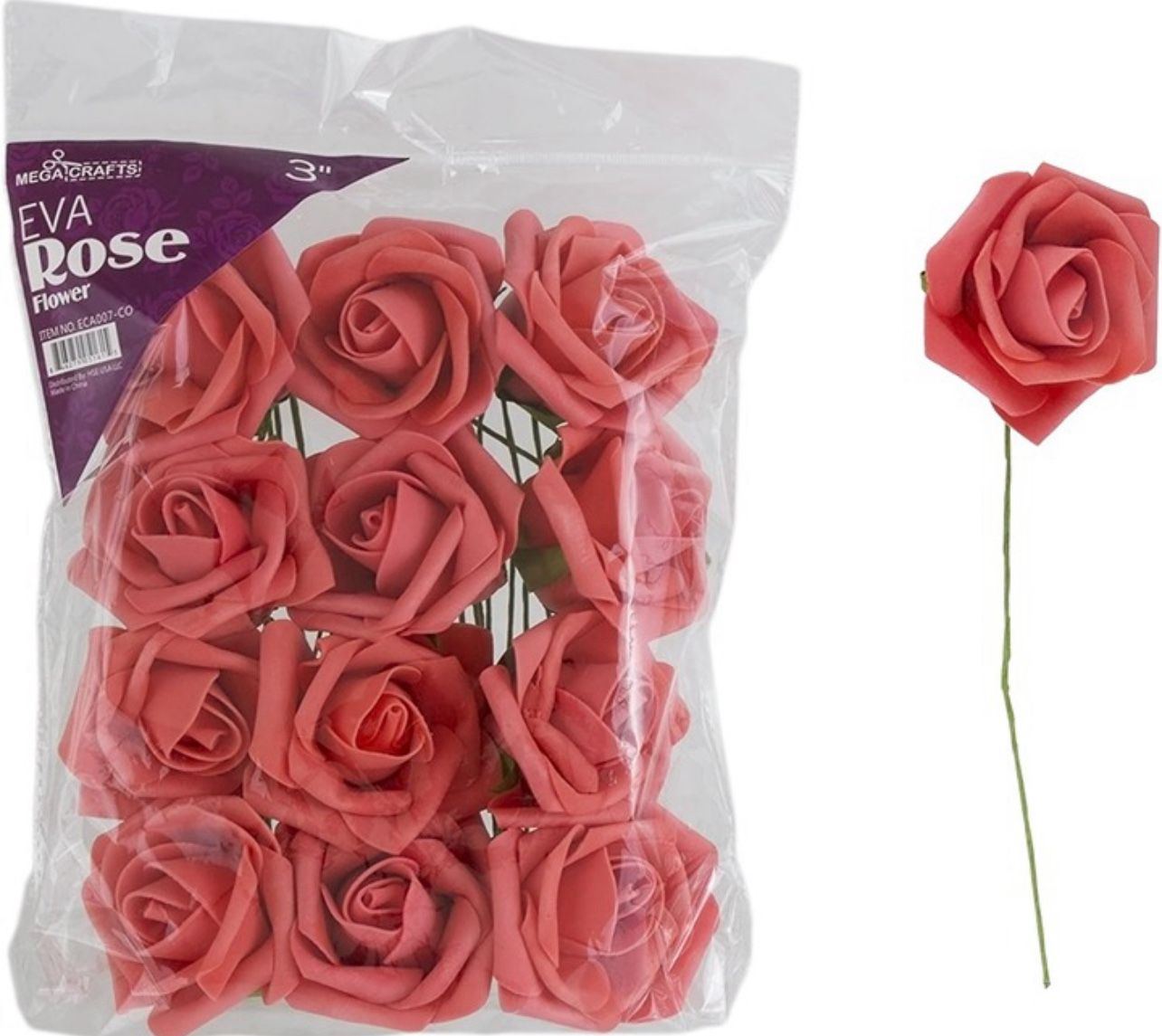 Soft Touch Coral Artificial Foam Rose Flowers with Stem Craft Supplies 12 Pieces