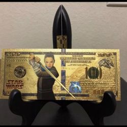 24k Gold Foil Plated Rey (Star Wars) Banknote  