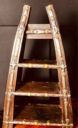 Decorative Wooden Ladder Shelf with Brass Accents