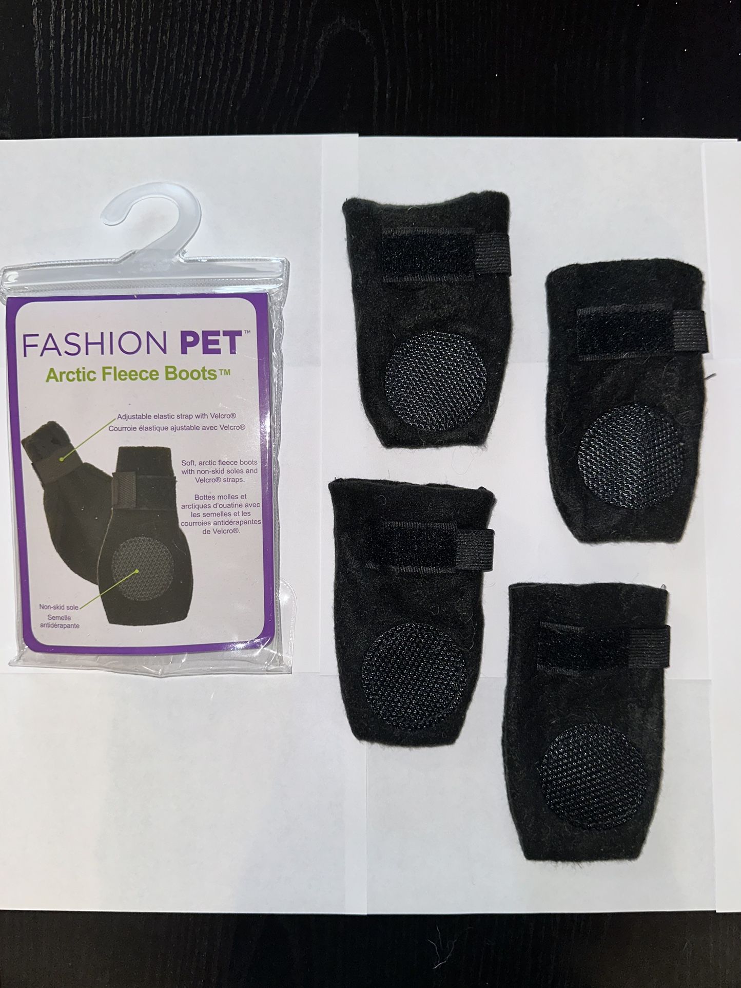 Fashion Pet Arctic Fleece Dog Boots with Adjustable Velcro straps and non-skid soles - Small