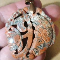 Carved Through Fish & Lily Jasper Pendant