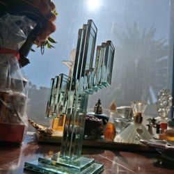 Vintage Seguaro Stacked Glass Cactus 5.5" Southwest Desert Art Sculpture