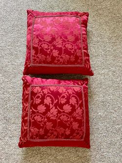 Red Floral Velvet Throw Pillows Set of 2