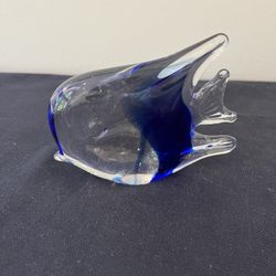 Vintage Art Glass Fish Paperweight Cobalt Blue And Clear