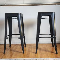 Two Bar Stools - Industrial Black Distesssed Copper