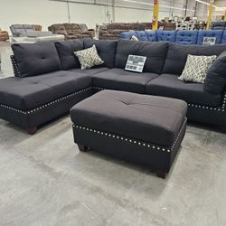 BRAND NEW 3PCS REVERSIBLE SECTIONAL SOFA SET WITH OTTOMAN AND ACCENT PILLOW INCLUDED $589