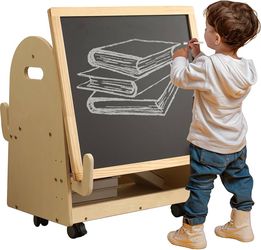 2 in 1 Kids Art Easel Double Sides Drawing White Board with Wheels