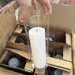Yummi Candles White Pillar Candles With Glass Holders 