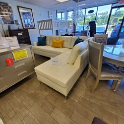 Brand New 2 Piece Sectional Sofa White Faux Leather - Financing & Layaway Available 