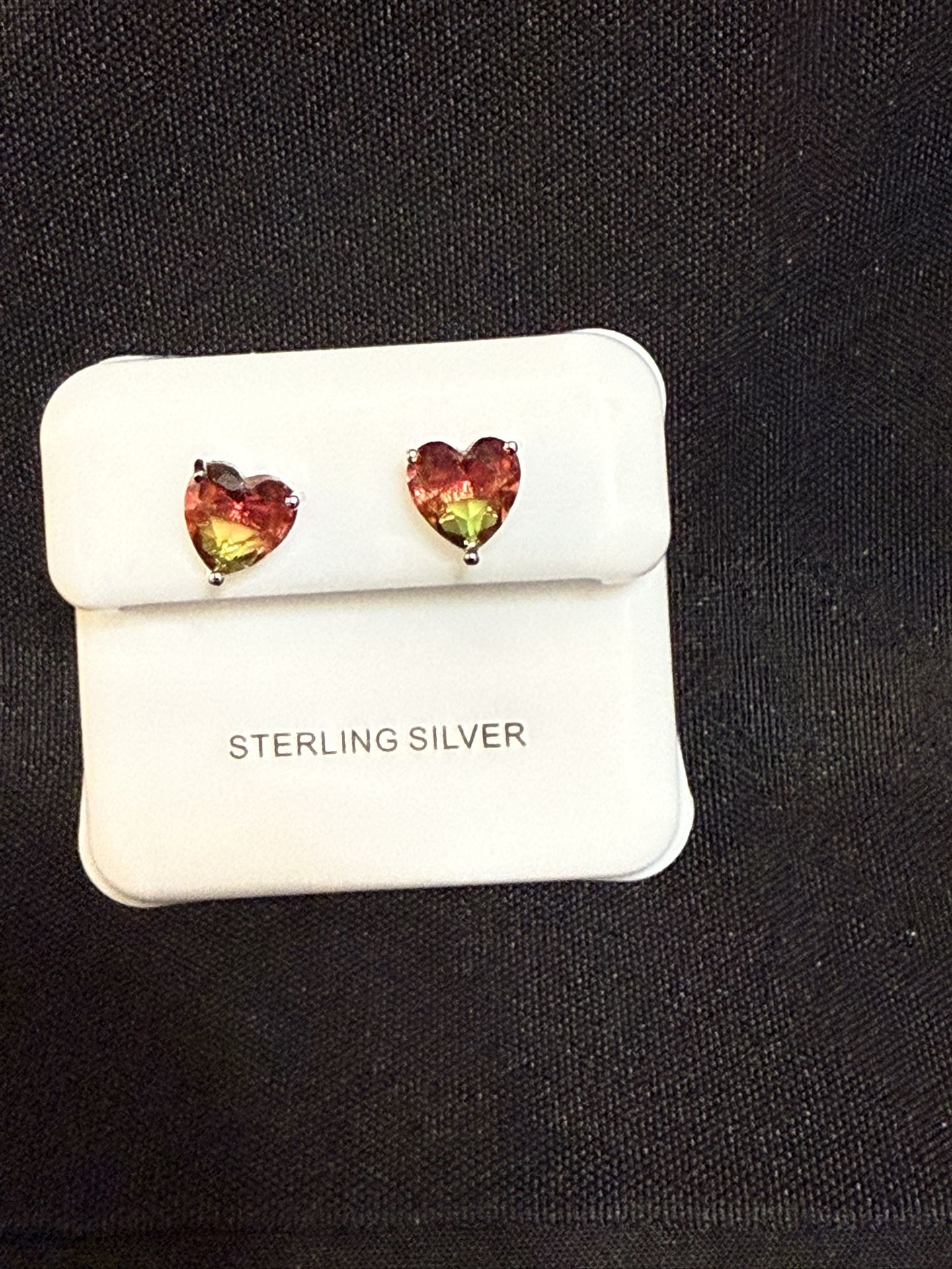 Watermelon Tourmaline Heart Studs