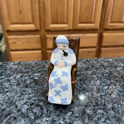 Vintage Ceramic Old Man Sitting In A Rocking Chair.  Preowned No Stoppers 