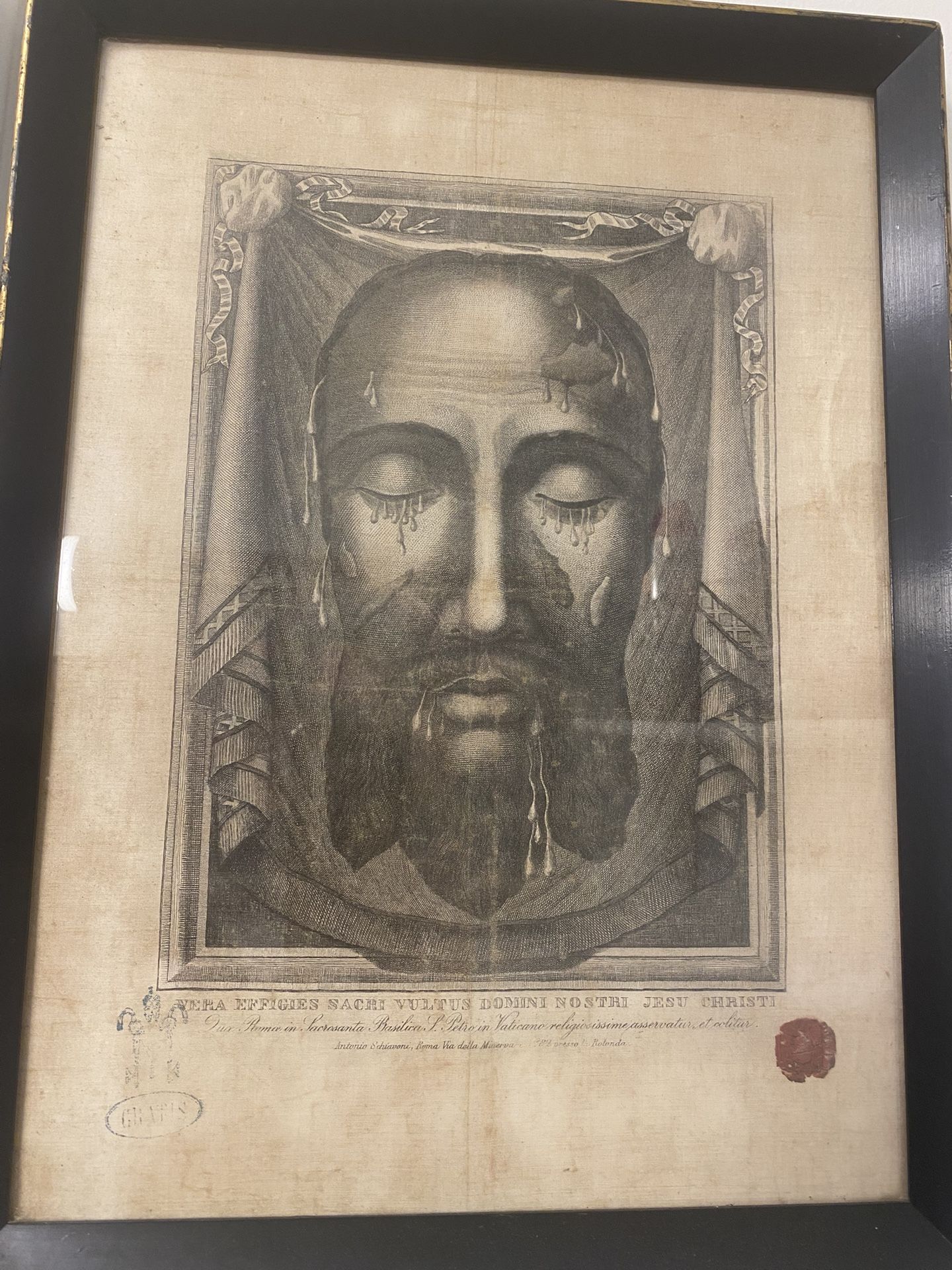 Christian rare large 10x13 relic 1800s Veil of Veronica sudarium COA