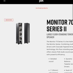 Polk Tower Stereo Speakers Monitor 70