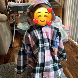 pink fleece poncho - car seat friendly - custom made - fits ages 2-5