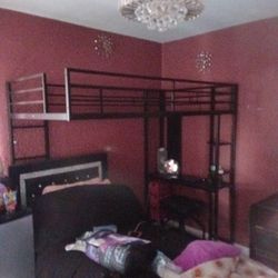 Metal loft bed with desk built in