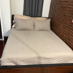 Queen Mattress and Wood Frame for Sale