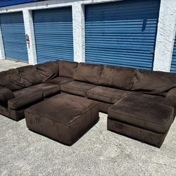 Brown 3 Piece Sectional Couch W/ Ottoman