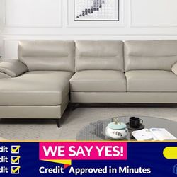 FINANCE TODAY! - Mid Century Modern Taupe Leatherette Couch Sofa Sectional