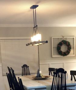 Dining room light chandelier. Rustic, farmhouse, cottage style. Pool table light
