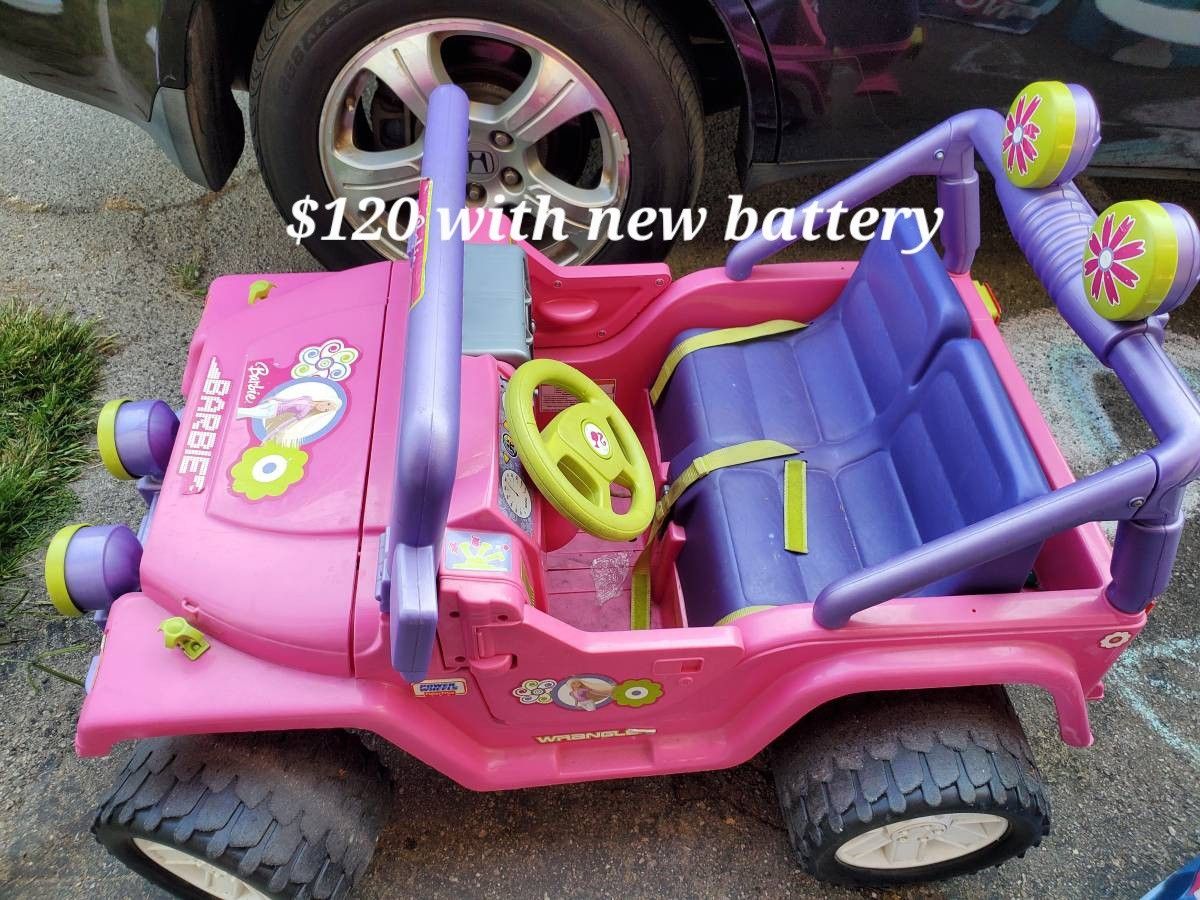 Camp Barbie Power Wheels Jeep Battery Barbie Jeep With New