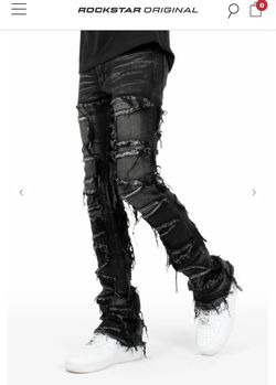 Rockstar Original Shake Dark Grey Stacked Flare Jean 