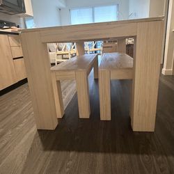 Modern Solid Wood Dining Table + Benches – NEW