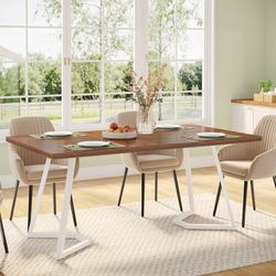 Tribesigns Modern Dining Table, 55 inches Dinner Table for 4 People, Small Kitchen Table with Metal Legs, Brown & White
