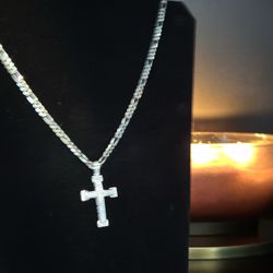 925 Silver Chain And Cross Pendant Set