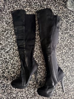 Black Knee-High Stiletto Platform Boots