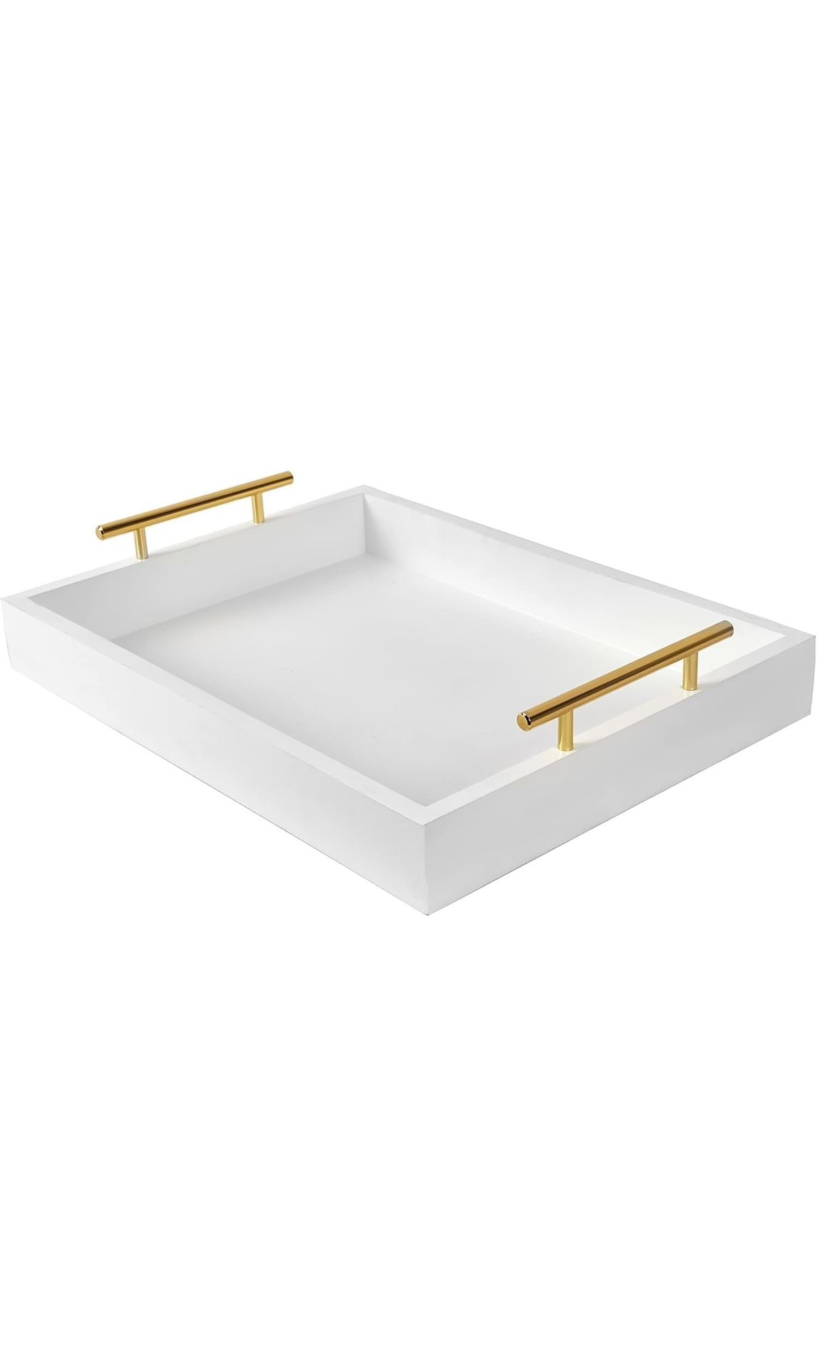 16” x 12” White Decorative Serving Tray with Gold Handles