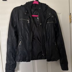Leather Jacket Ladies XS Faux Leather Hoodie