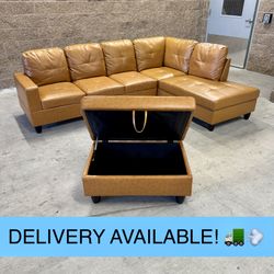 Carmel Leather L Sectional Couch Sofa w/Storage Ottoman (DELIVERY AVAILABLE! 🚛💨)
