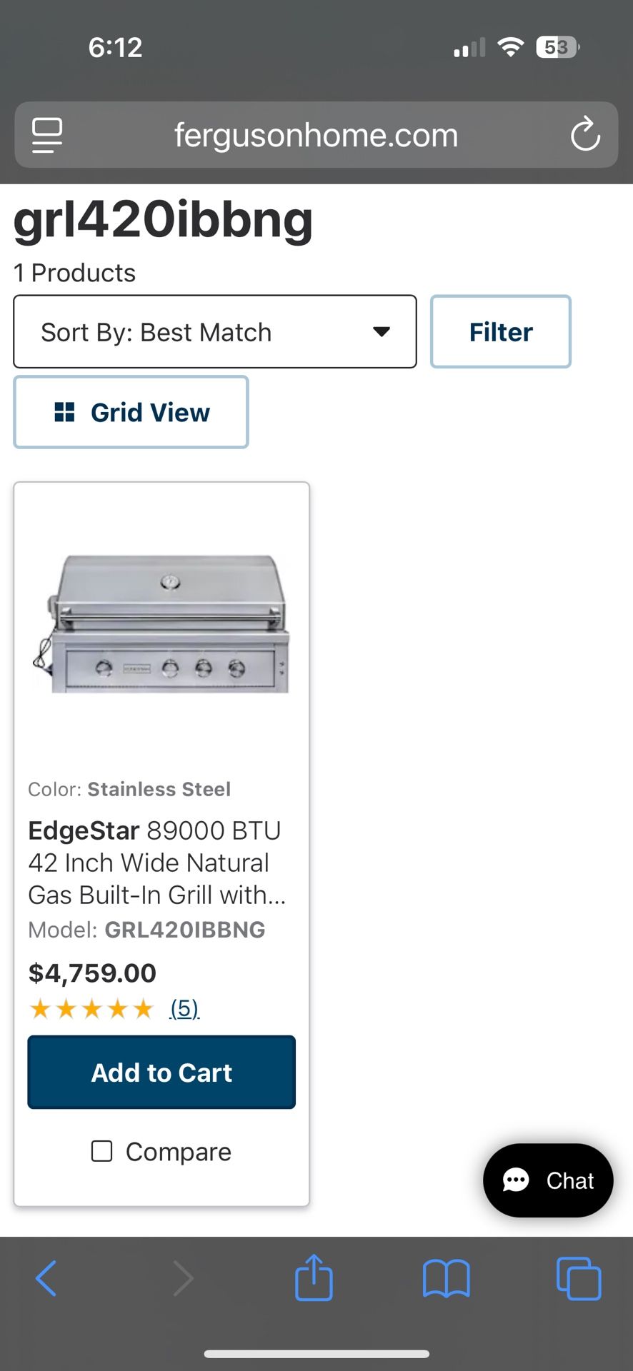 EdgeStar GRL420IBBLP 89000 BTU 42 Inch Wide Liquid Propane Built-In Grill