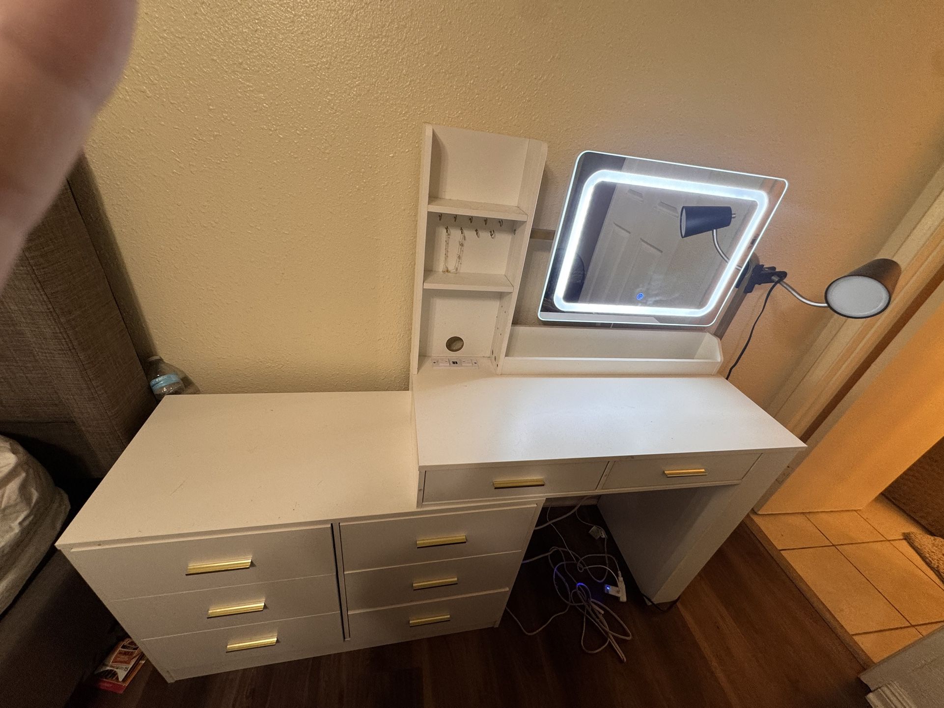 ✨ Modern White Vanity / Dresser with LED Mirror