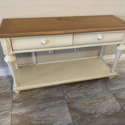 Solid Wood Side Table with 2 Drawers & Shelf