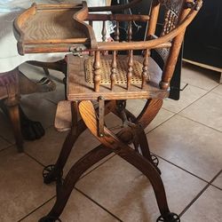 Antique Oak Collapsible High Chair