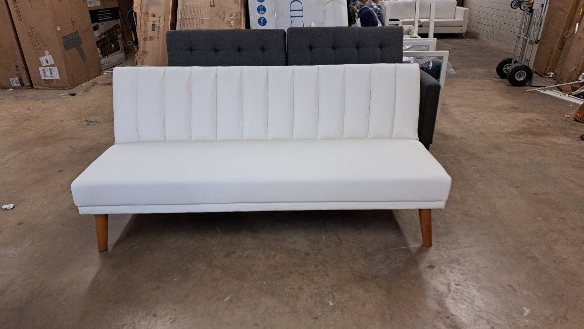 New Modern Futon Sofa Faux Leather White See Pictures For Dimensions